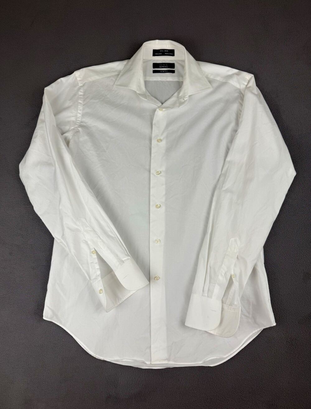 BLACK Saks Fifth Avenue Mens White Slim Fit Cotton Dress Shirt 15.5 34/35 Formal